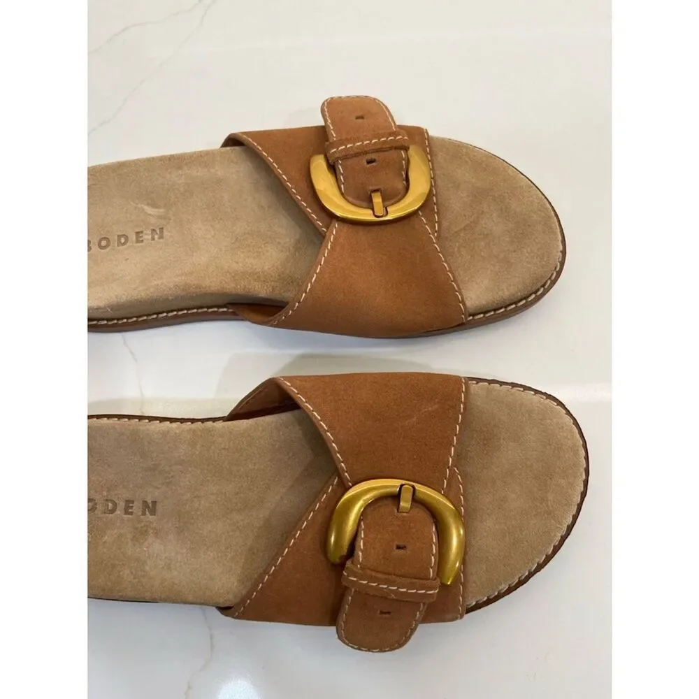 Boden Leather Buckle Slide Sandals Tan Brown EU 38 US 7.5/8 🤎✨